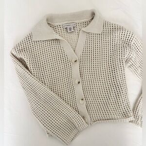 Womens open knit crochet cardigan neutral beige xs